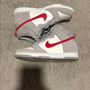 Nike athletic club red and gray dunks 
Barely worn! 
Like new